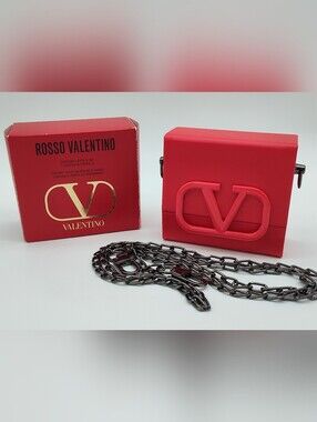 VALENTINO Rosso Couture Lipstick Set 3 Shades VLogo Case Chain Crossbody NIB NWT